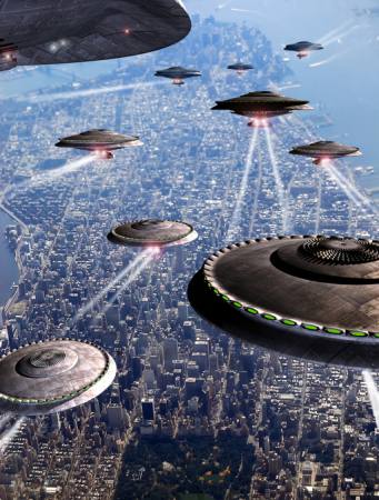 Kriegsschiffe, Schiff, Stadt, alien, fliegen, ufo Philcold - Dreamstime