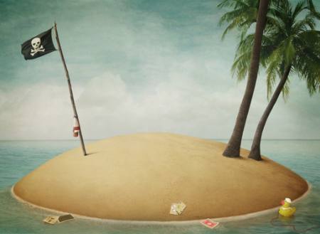 Strand, Flagge, Pirat, Insel Annnmei - Dreamstime