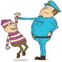 Pixwords Das Bild mit der Polizei, dieb, Maske, blau, Verhaftung, mann, männer zenwae - Dreamstime