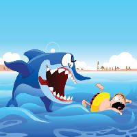 Pixwords Das Bild mit Hai, Schwimmen, Menschen, Angriff, Strand, Sand, Meer, Wasser Zuura - Dreamstime