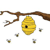 Pixwords Das Bild mit Niederlassung, Biene, Bienenstock, gelb Dedmazay - Dreamstime