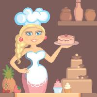 Pixwords Das Bild mit Dame, blond, Koch, Kuchen, Frau, Küche Klavapuk - Dreamstime