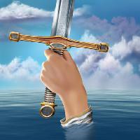 Pixwords Das Bild mit Schwert, Hand, Wasser, Wolken Paul Fleet - Dreamstime