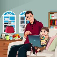 Pixwords Das Bild mit kind, Vater, Familie, Laptop, Lampe, Fenster, Lächeln, Artisticco Llc - Dreamstime