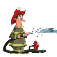 Pixwords Das Bild mit Feuer, Mann, hidrant, hydrant, schlauch, rot, Wasser Dedmazay - Dreamstime