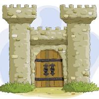Pixwords Das Bild mit Burg, Türme, Tür, alt Dedmazay - Dreamstime
