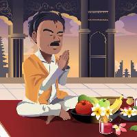Pixwords Das Bild mit ein Mann, beten sie, nahrung, essen, Appels, Banane, Obst, indisch Artisticco Llc (Artisticco)