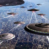 Kriegsschiffe, Schiff, Stadt, alien, fliegen, ufo Philcold - Dreamstime