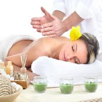Pixwords Das Bild mit eine Frau, Therapie, Massage, gelb, blume Kurhan - Dreamstime