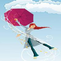Pixwords Das Bild mit Dach, Frau, Wind, Wolken, regen, glücklich Tachen - Dreamstime