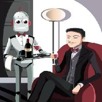 Pixwords Das Bild mit Roboter, ein Mann, wein, glas Artisticco Llc - Dreamstime
